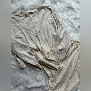 Z Supply 2 Piece Set Lounge Sweatshirt Joggers Neutral Beige Cozy Athleisure